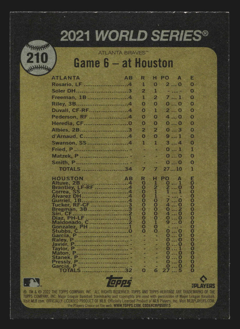 2022 Topps Heritage #210 Freddie Freeman Braves Atlanta Wins the World Series