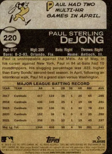 2022 Topps Heritage #220 Paul DeJong NM-MT Cardinals ID:41304 - Baseball Card Single