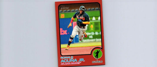 2022 Topps Heritage #223 Ronald Acuña Jr. Red Border baseball card display