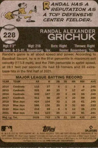 2022 Topps Heritage #228 Randal Grichuk NM-MT Blue Jays ID:41307 - Baseball Card Single