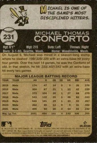 2022 Topps Heritage #231 Michael Conforto NM-MT Mets ID:41310 - Baseball Card Single