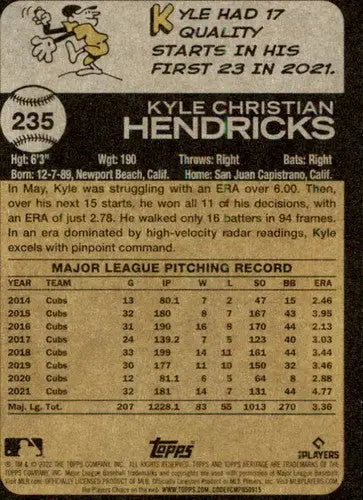 2022 Topps Heritage #235 Kyle Hendricks NM-MT Cubs ID:41313 - Baseball Card Single