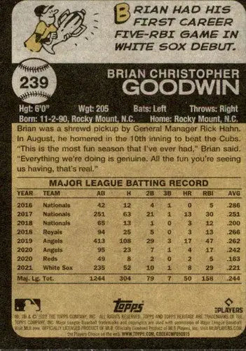 2022 Topps Heritage #239 Brian Goodwin NM-MT White Sox ID:41317 - Baseball Card Single