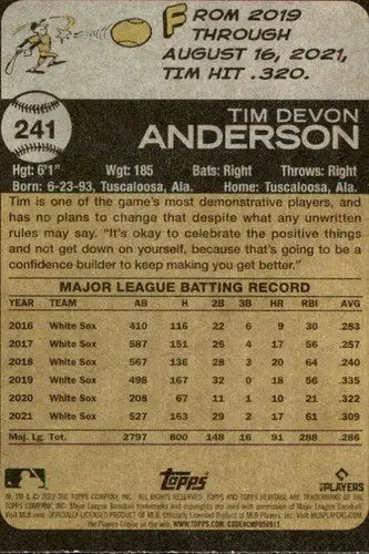 2022 Topps Heritage #241 Tim Anderson NM-MT White Sox ID:41320 - Baseball Card Single