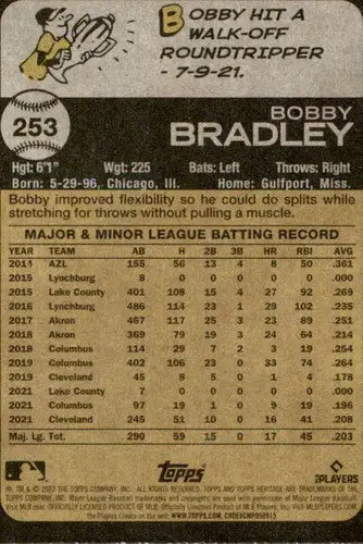 2022 Topps Heritage #253 Bobby Bradley NM-MT Guardians ID:41325 - Baseball Card Single