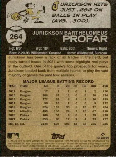 2022 Topps Heritage #264 Jurickson Profar NM-MT Padres ID:41332 - Baseball Card Single