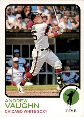 Baseball trading card featuring Andrew Vaughn of the Chicago White Sox from Topps Heritage with original gloss