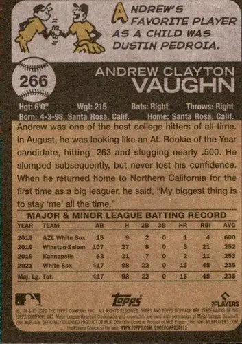2022 Topps Heritage Andrew Vaughn baseball card with original gloss White Sox ID 76603