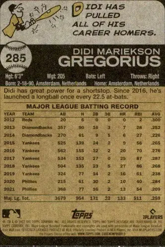 2022 Topps Heritage #285 Didi Gregorius NM-MT Phillies ID:41341 - Baseball Card Single