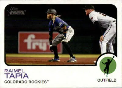 Baseball trading card featuring Raimel Tapia of the Colorado Rockies for sports cards collection