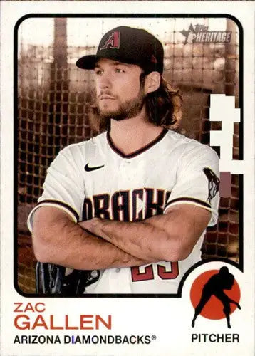 Original gloss of Zac Gallen baseball trading card from Topps Heritage 2022 series
