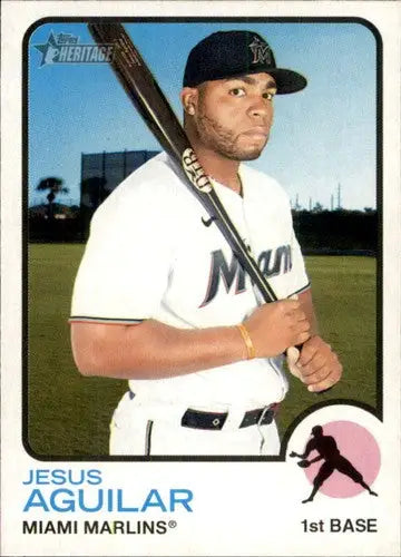 Original gloss baseball trading card of Jesus Aguilar from Topps Heritage Miami Marlins