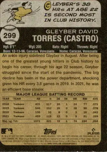 2022 Topps Heritage #299 Gleyber Torres NM-MT Yankees ID:76608 - Baseball Card Single