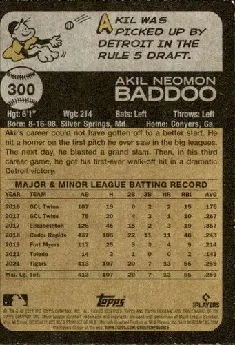 2022 Topps Heritage #300 Akil Baddoo NM-MT Tigers ID:41346 - Baseball Card Single