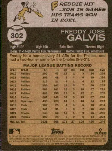 2022 Topps Heritage #302 Freddy Galvis NM-MT Phillies ID:41350 - Baseball Card Single