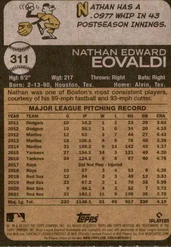 2022 Topps Heritage #311 Nathan Eovaldi NM-MT Red Sox ID:76609 - Baseball Card Single