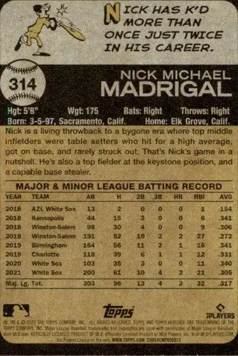 2022 Topps Heritage #314 Nick Madrigal NM-MT Cubs ID:41354 - Baseball Card Single