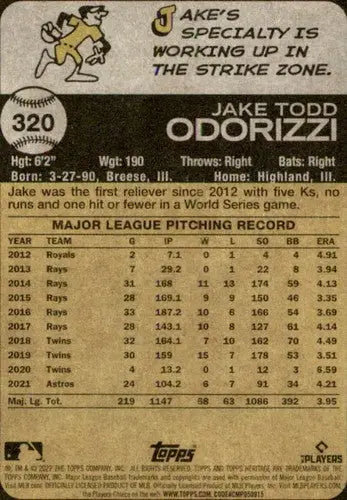 2022 Topps Heritage #320 Jake Odorizzi NM-MT Astros ID:41358 - Baseball Card Single