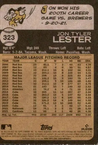 2022 Topps Heritage #323 Jon Lester NM-MT Cardinals ID:41361 - Baseball Card Single