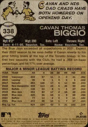 2022 Topps Heritage #338 Cavan Biggio NM-MT Blue Jays ID:41374 - Baseball Card Single