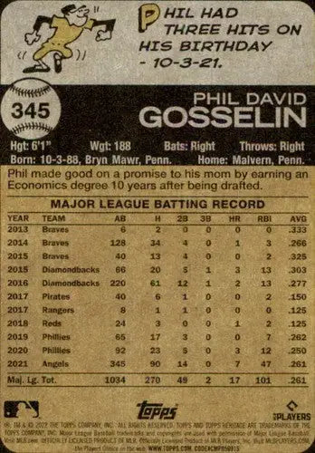2022 Topps Heritage #345 Phil Gosselin NM-MT Angels ID:41380 - Baseball Card Single