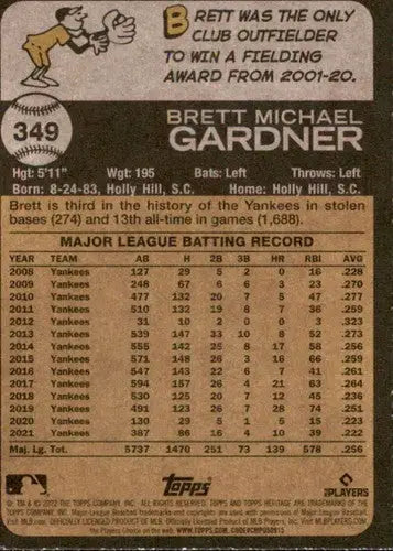 2022 Topps Heritage #349 Brett Gardner NM-MT Yankees ID:76613 - Baseball Card Single