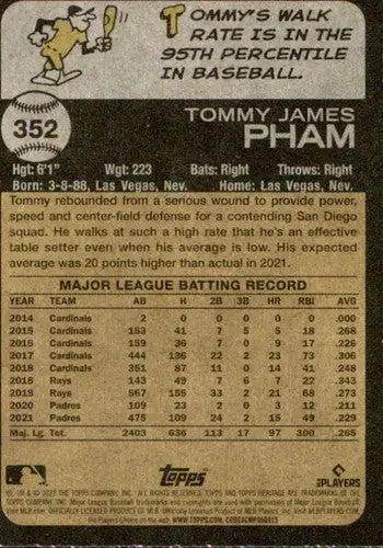 2022 Topps Heritage #352 Tommy Pham NM-MT Padres ID:41385 - Baseball Card Single
