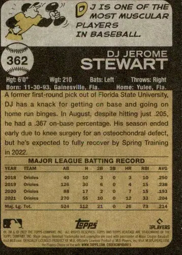 2022 Topps Heritage #362 DJ Stewart NM-MT Orioles ID:41391 - Baseball Card Single