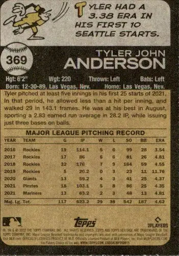 2022 Topps Heritage #369 Tyler Anderson NM-MT Mariners ID:76615 - Baseball Card Single