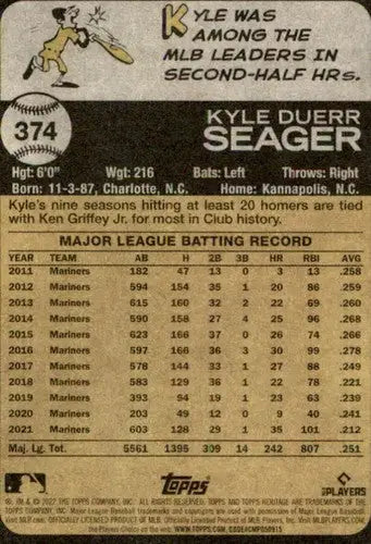 2022 Topps Heritage #374 Kyle Seager NM-MT Mariners ID:41399 - Baseball Card Single
