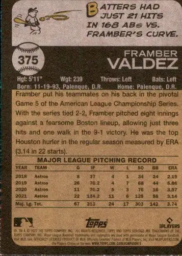 2022 Topps Heritage #375 Framber Valdez NM-MT Astros ID:41400 - Baseball Card Single