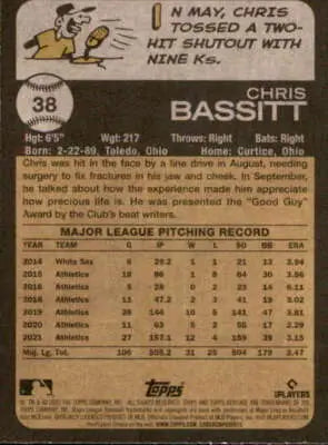 Original gloss baseball card of Chris Bassitt from 2022 Topps Heritage Athletics