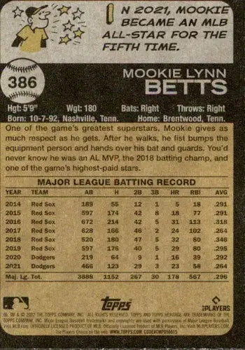 2022 Topps Heritage #386 Mookie Betts NM-MT Dodgers ID:76617 - Baseball Card Single