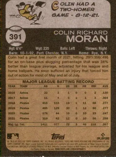 2022 Topps Heritage #391 Colin Moran NM-MT Pirates ID:41409 - Baseball Card Single