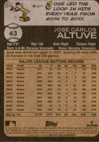 2022 Topps Heritage #43 Jose Altuve NM-MT Astros ID:76582 - Baseball Card Single