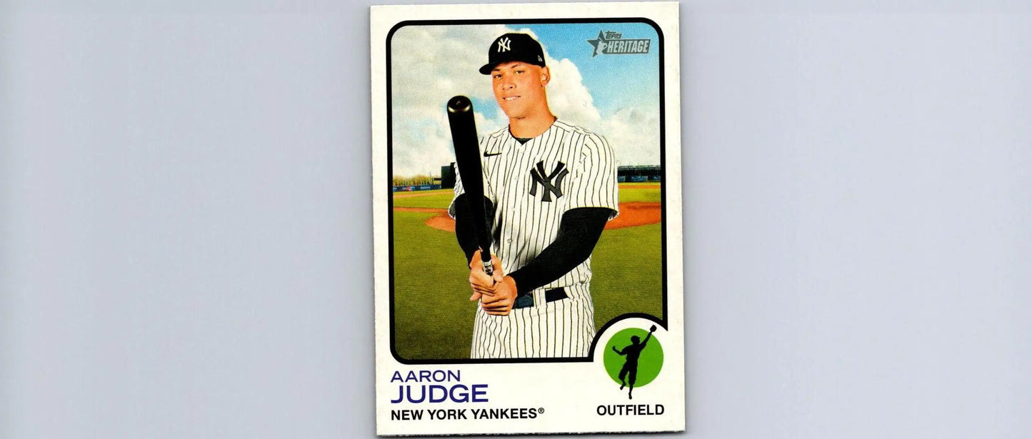 Aaron Judge trading card from 2022 Topps Heritage set, showcasing his iconic performance