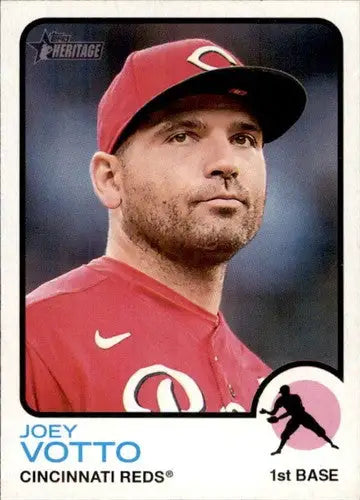 Baseball trading card of Joey Votto in Cincinnati Reds uniform from Topps Heritage series