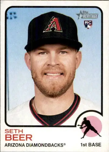 Original gloss 2022 Topps Heritage Seth Beer rookie baseball card displayed in product