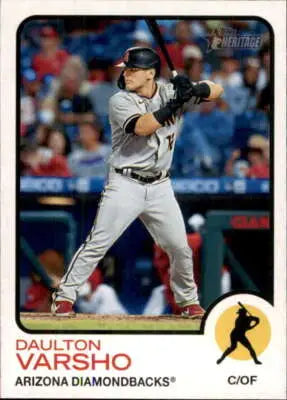 Baseball card of Daulton Varsho from 2022 Topps Heritage with original gloss