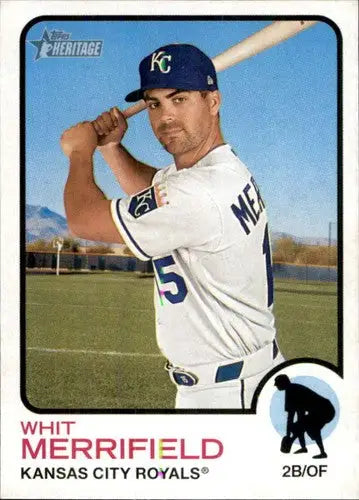 2022 Topps Heritage Whit Merrifield baseball card with original gloss Royales ID 45608