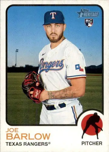 Original gloss baseball trading card of Joe Barlow from Topps Heritage 2022 Rangers