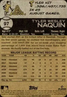2022 Topps Heritage #97 Tyler Naquin NM-MT Reds ID:41231 - Baseball Card Single