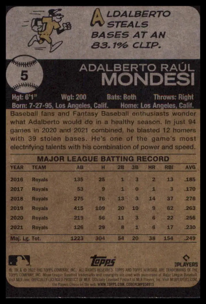 2022 Topps Heritage Adalberto Mondesi 5 Kansas City Royals NM - Baseball Card Single