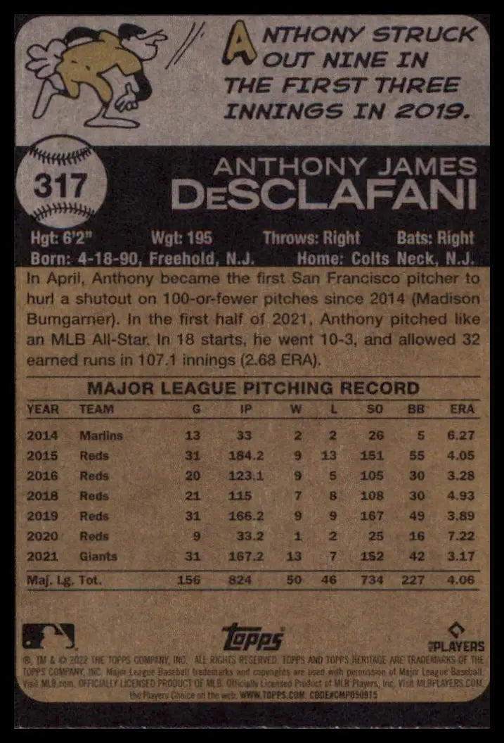 2022 Topps Heritage Anthony DeSclafani 317 San Francisco Giants NM - Baseball Card Single
