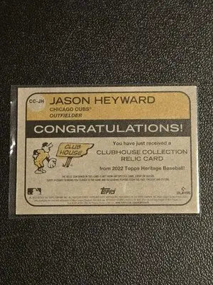 2022 Topps Heritage #CC-JH Jason Heyward Clubhouse Collection Relics - Baseball Card Single