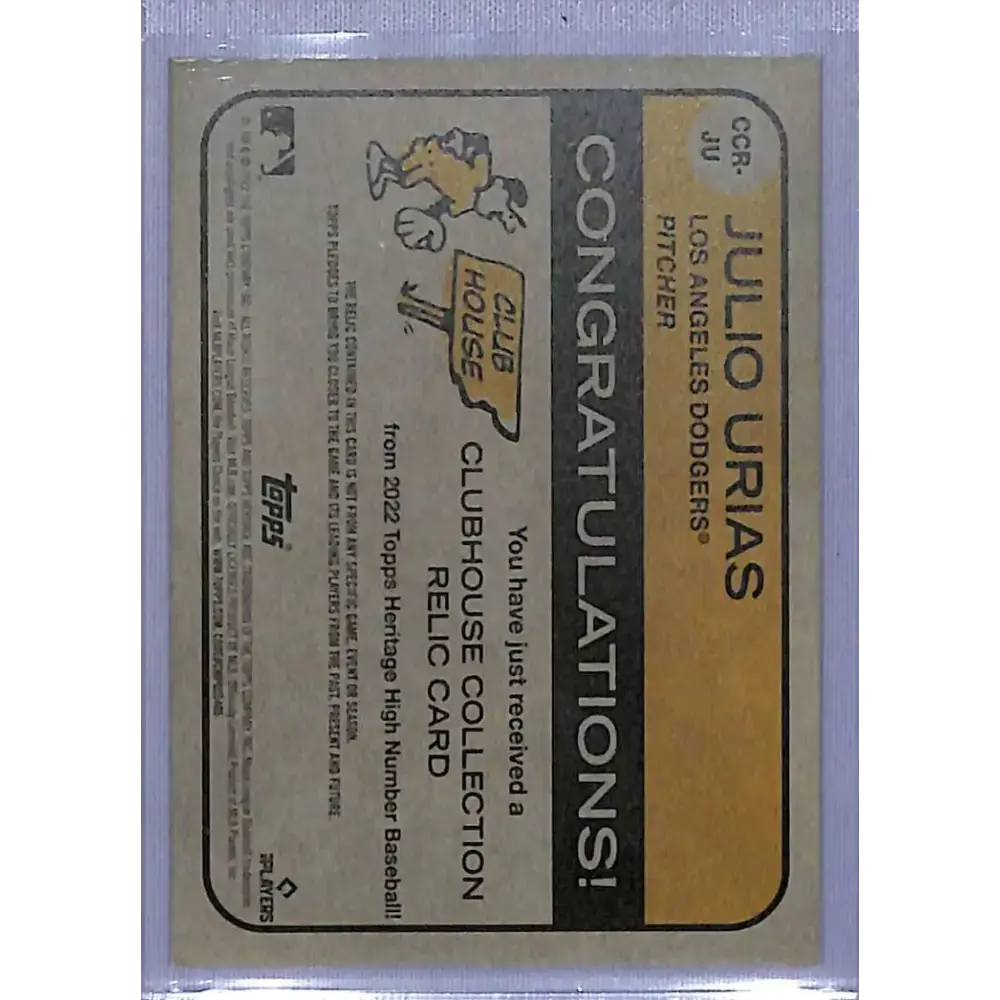 2022 Topps Heritage #CCR-JU Julio Urias Clubhouse Collection Relics High Number NM-MT Baseball Card - Baseball Card