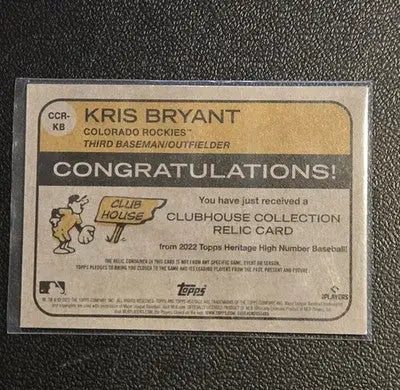 2022 Topps Heritage #CCR-KB Kris Bryant Clubhouse Collection Relics High Number - Baseball Card Single