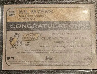 2022 Topps Heritage #CCR-WMY Wil Myers Clubhouse Collection Relics High Number - Baseball Card Single