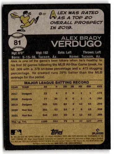 2022 Topps Heritage Chrome Refractor Purple #81 Alex Verdugo NM-MT Red Sox Hobby - Baseball Card Single
