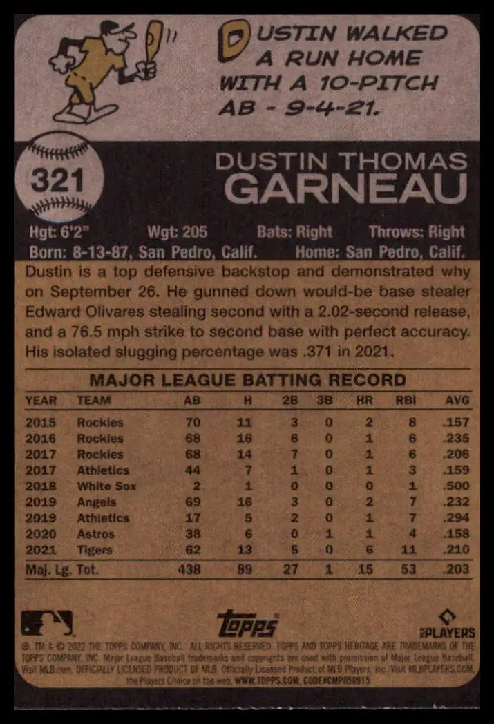 2022 Topps Heritage Dustin Garneau 321 Detroit Tigers NM